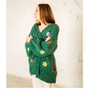 Listicle Embroidered Flower Open Front Cardigan with Pockets, Large